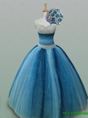 2015 Romantic Spaghetti Straps Beaded Quinceanera Dresses in Tulle】