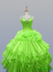 2015 Romantic Straps Quinceanera Dresses with Ruffled Layers