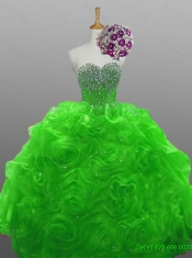 2015 Sweetheart Quinceanera Dresses with Beading and Rolling Flowers