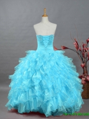 2015 Wonderful Beading Aqua Blue Quinceanera Dresses in Organza