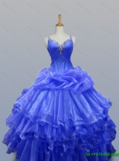 2015 Wonderful Straps Quinceanera Gowns with Beading in Organza