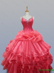 Beading and Ruffled Layers Straps Custom Made Quinceanera Dresses for 2015