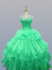 Perfect Straps Custom Made Quinceanera Dresses with Beading and Ruffled Layers for 2015