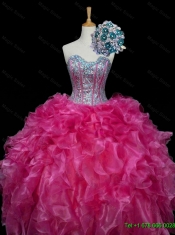 Perfect Sweetheart Hot Pink Quinceanera Dresses with Sequins and Ruffles