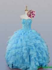Pretty Sweetheart Baby Blue Quinceanera Dresses with Sequins and Ruffles for 2015