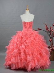 Puffy Sweetheart Beading Watermelon Custom Made Quinceanera Dresses for 2015