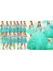 2015 Summer Perfect Ruffles and Beaded Quinceanera Dress and Aqua Blue A Line Dama Dresses and Cute Scoop Little Girl Dress and Short Beaded Prom Dress