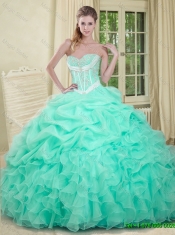 2016 Beautiful Beaded and Pick Ups Quinceanera Dresses in Apple Green