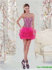Detachable Sweetheart Beaded and Ruffles Wonderful Quinceanera Dresses in Hot Pink