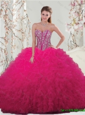 Detachable Sweetheart Beaded and Ruffles Wonderful Quinceanera Dresses in Hot Pink
