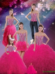 Detachable Sweetheart Beaded and Ruffles Wonderful Quinceanera Dresses in Hot Pink