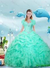 2015 Summer Perfect Ruffles and Beaded Quinceanera Dress and Aqua Blue Short Dama Dresses and Cute Scoop Little Girl Dress