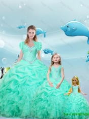 2015 Summer Perfect Ruffles and Beaded Quinceanera Dress and Aqua Blue Short Dama Dresses and Cute Scoop Little Girl Dress