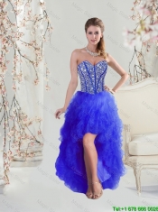 2016 Cheap Beaded and Ruffles High Low Prom Dresses in Royal Blue