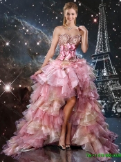 2016 Discount High Low Sweetheart Beaded and Belt Junior Prom Dresses in Multi Color