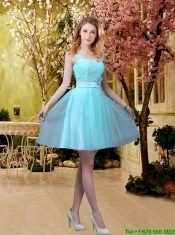 2016 New Style A Line Laced Dama Dresses with Appliques in Aqua Blue