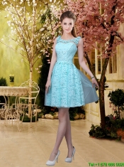 2016 New Style A Line Laced Dama Dresses with Appliques in Aqua Blue