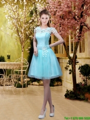 2016 New Style A Line Laced Dama Dresses with Appliques in Aqua Blue