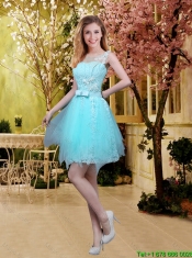 2016 New Style A Line Laced Dama Dresses with Appliques in Aqua Blue