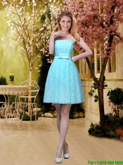 2016 Pretty Aqua Blue Short Dama Dresses with Belt