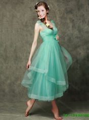 2016 Summer Top Seller Straps Turquoise Dama Dresses with Hand Made Flowers