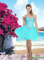 Beautiful 2016 Summer Organza Sweetheart Beaded Dama Dress in Aqua Blue