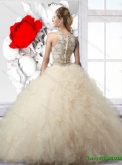 2016 Classical Champagne Quinceanera Dresses with Beading and Ruffles