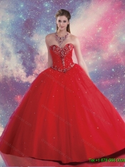 2016 Customise Sweetheart Beaded and Sequins Quinceanera Dresses in Red