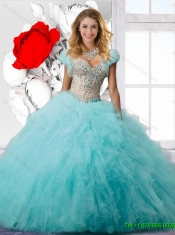 2016 Decent Ball Gown Beaded and Ruffles Sweet 16 Dresses in Aqua Blue