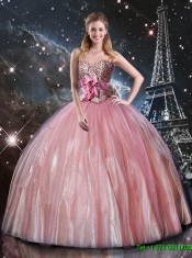 2016 Elegant Ball Gown Beaded Pink Quinceanera Dresses with Belt