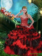 2016 Elegant Beaded and Ruffled Layers Sweetheart Quinceanera Dresses in Black and Red