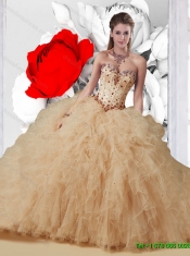 2016 Elegant Quinceanera Dresses with Beading and Ruffles in Champagne