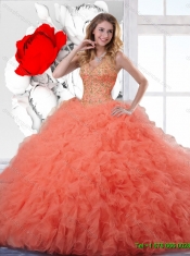2016 Exclusive Orange Red Quinceanera Gowns with Appliques and Ruffles