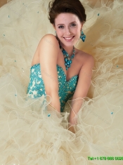 2016 Exquisite Sweetheart Champagne Quinceanera Dresses with Appliques and Ruffles