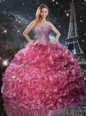 2016 Fashionable Ball Gown Sweetheart Sweet 16 Dresses with Ruffles and Beading