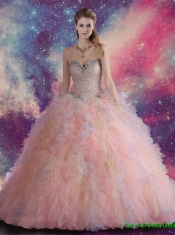 2016 Feminine Pink Sweetheart Quinceanera Dresses with Beaded and Ruffles