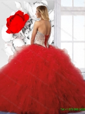 2016 Luxurious Inexpensive Sliver and Red Sweet 16 Dresses with Beading and Ruffles