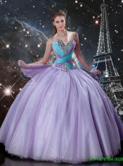 2016 Modern Ball Gown Lavender Tulle Quinceanera Dresses with Beading