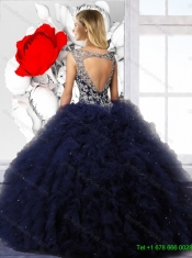 2016 New Style Appliques and Ruffles Quinceanera Dresses in Navy Blue