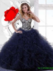 2016 New Style Appliques and Ruffles Quinceanera Dresses in Navy Blue