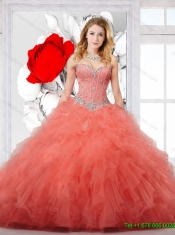 2016 New Style Appliques and Ruffles Quinceanera Dresses in Orange Red