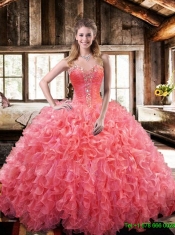 2016 New Style Ball Gown Coral Red Quinceanera Dresses with Ruffles and Beading