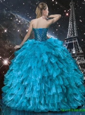 2016 New Style Detachable Ball Gown Beaded Quinceanera Dresses in Blue
