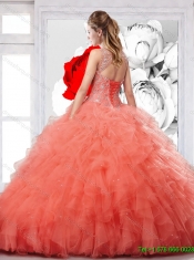 2016 New Style Orange Red Straps Sweet 15 Dress with Beading and Ruffles