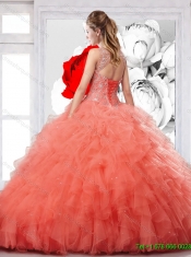 2016 New Style Orange Red Straps Sweet 15 Dress with Beading and Ruffles