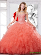 2016 New Style Orange Red Straps Sweet 15 Dress with Beading and Ruffles