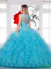 2016 Perfect Ball Gown Beaded and Ruffles Sweet 16 Dress in Aqua Blue