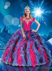 2016 Perfect Bateau Multi Color Quinceanera Dresses with Appliques and Ruffles