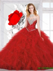 2016 Perfect Sweetheart Red Quinceanera Dress with Beading and Ruffles