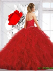 2016 Perfect Sweetheart Red Quinceanera Dress with Beading and Ruffles